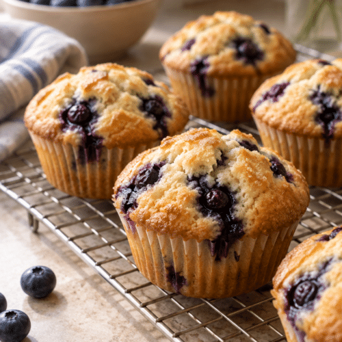 blueberry muffins on a cooling rack
