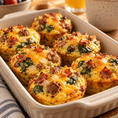 breakfast egg cups with bacon and spinach