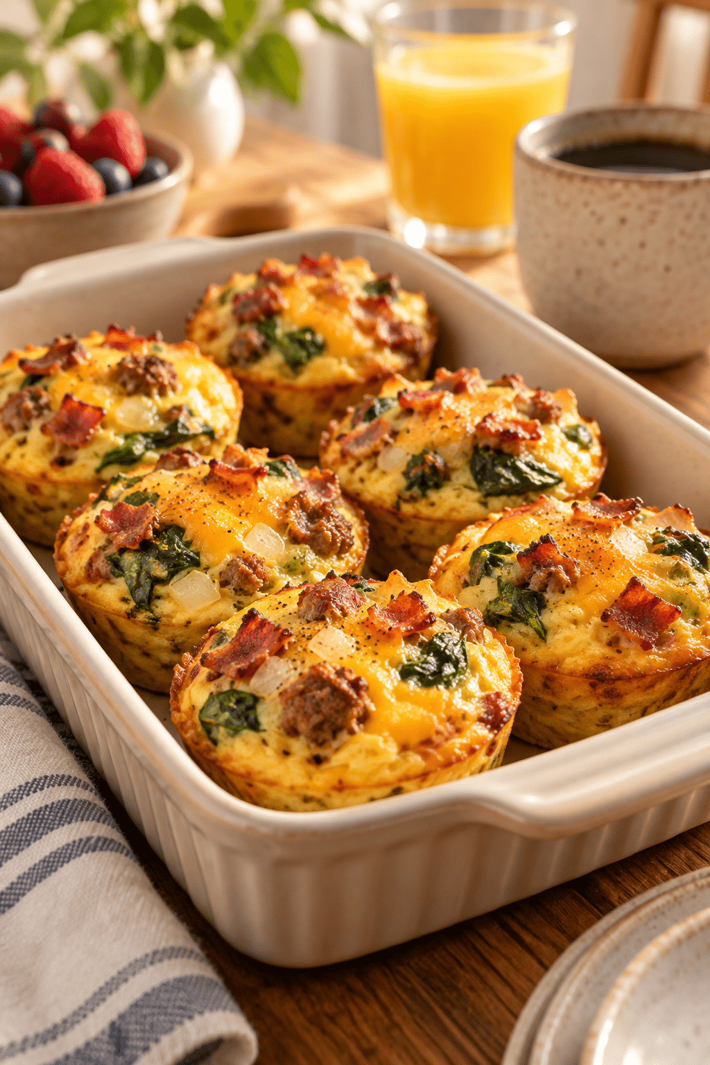 breakfast egg cups with bacon and spinach