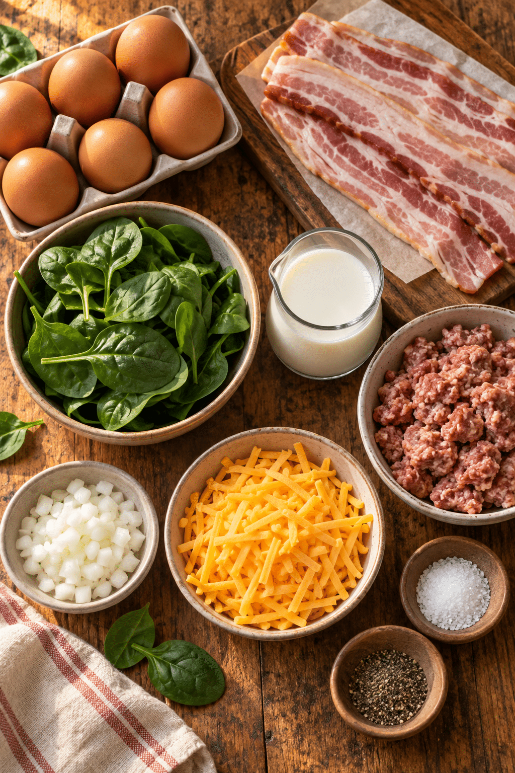 breakfast egg cups ingredients arranged for preparation