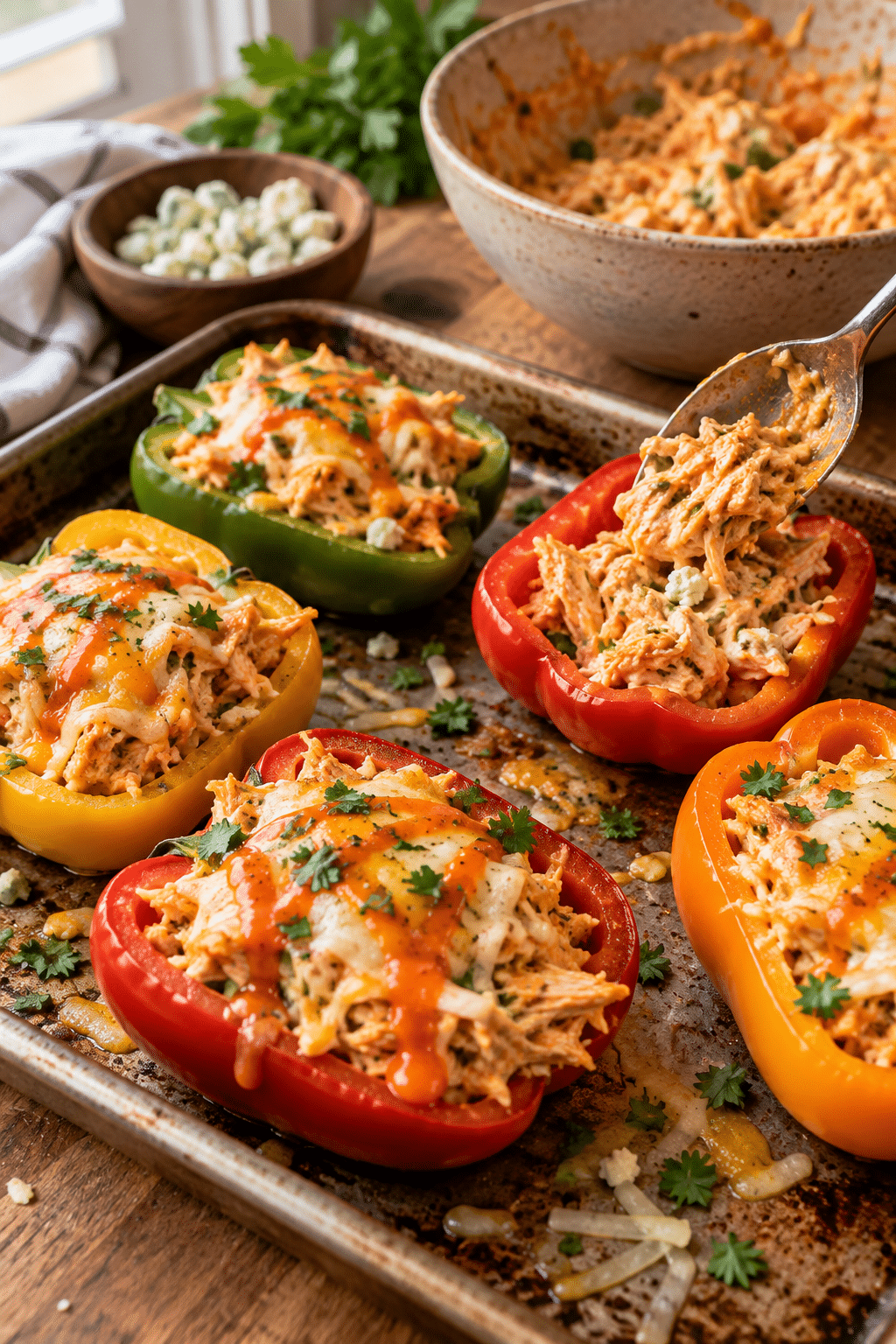 Stuffed peppers ready for baking
