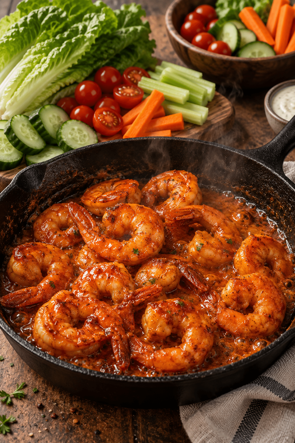 Cooking sauced shrimp for buffalo shrimp salad