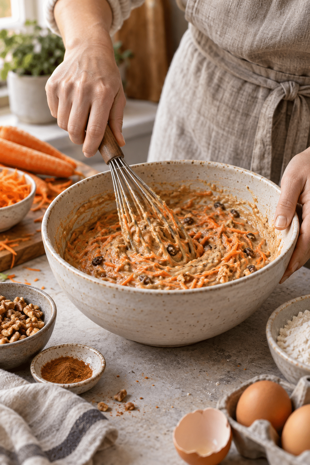 carrot cake batter being mixed