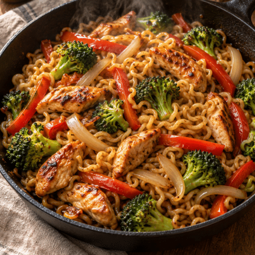 chicken ramen stir fry finished dish