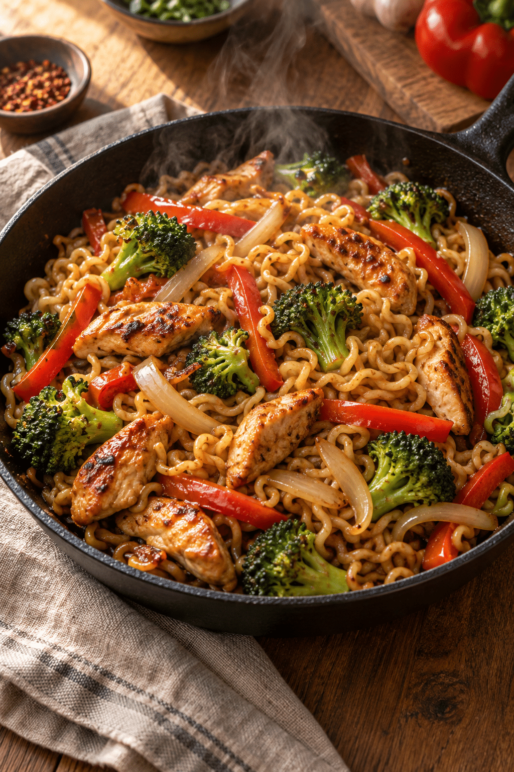 chicken ramen stir fry finished dish