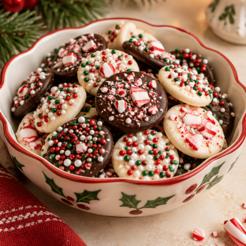 chocolate christmas candy with holiday sprinkles