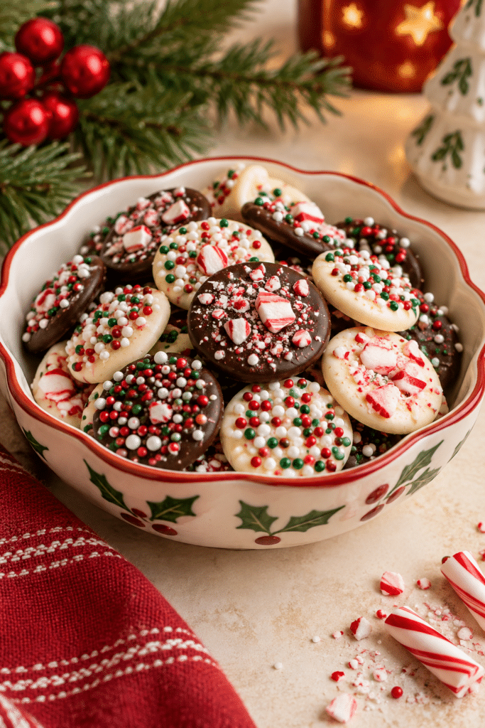 chocolate christmas candy with holiday sprinkles