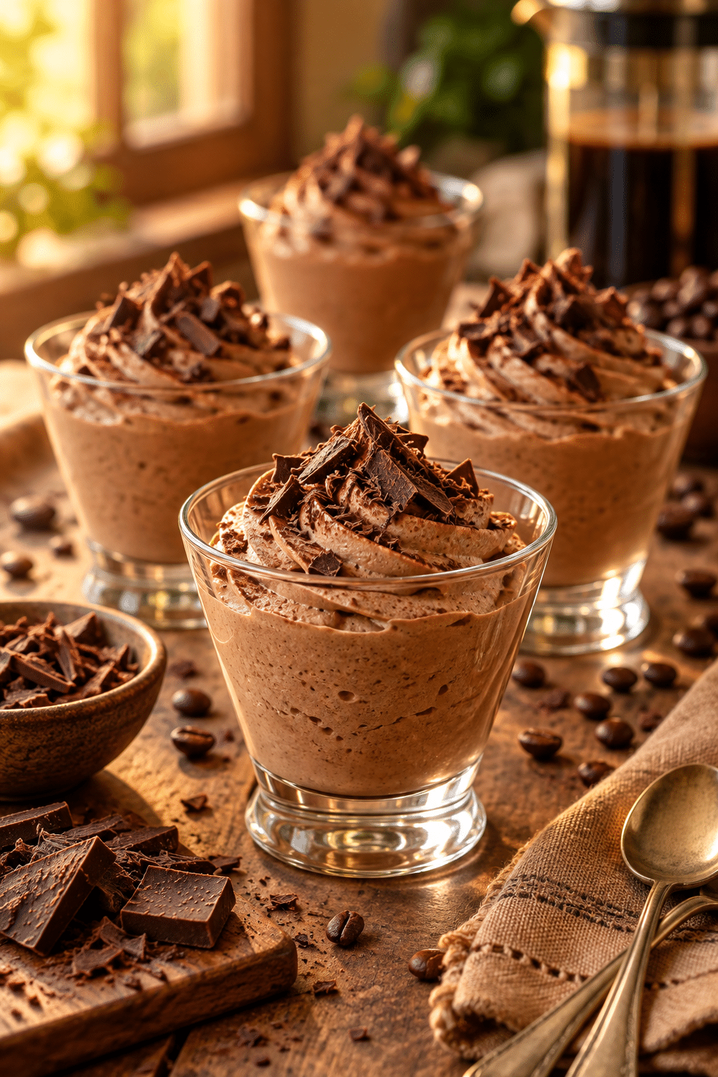 finished coffee mousse recipe topped with chocolate