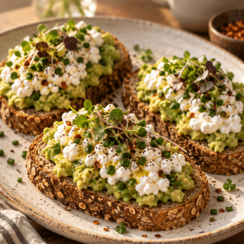 cottage cheese avocado toast with chives