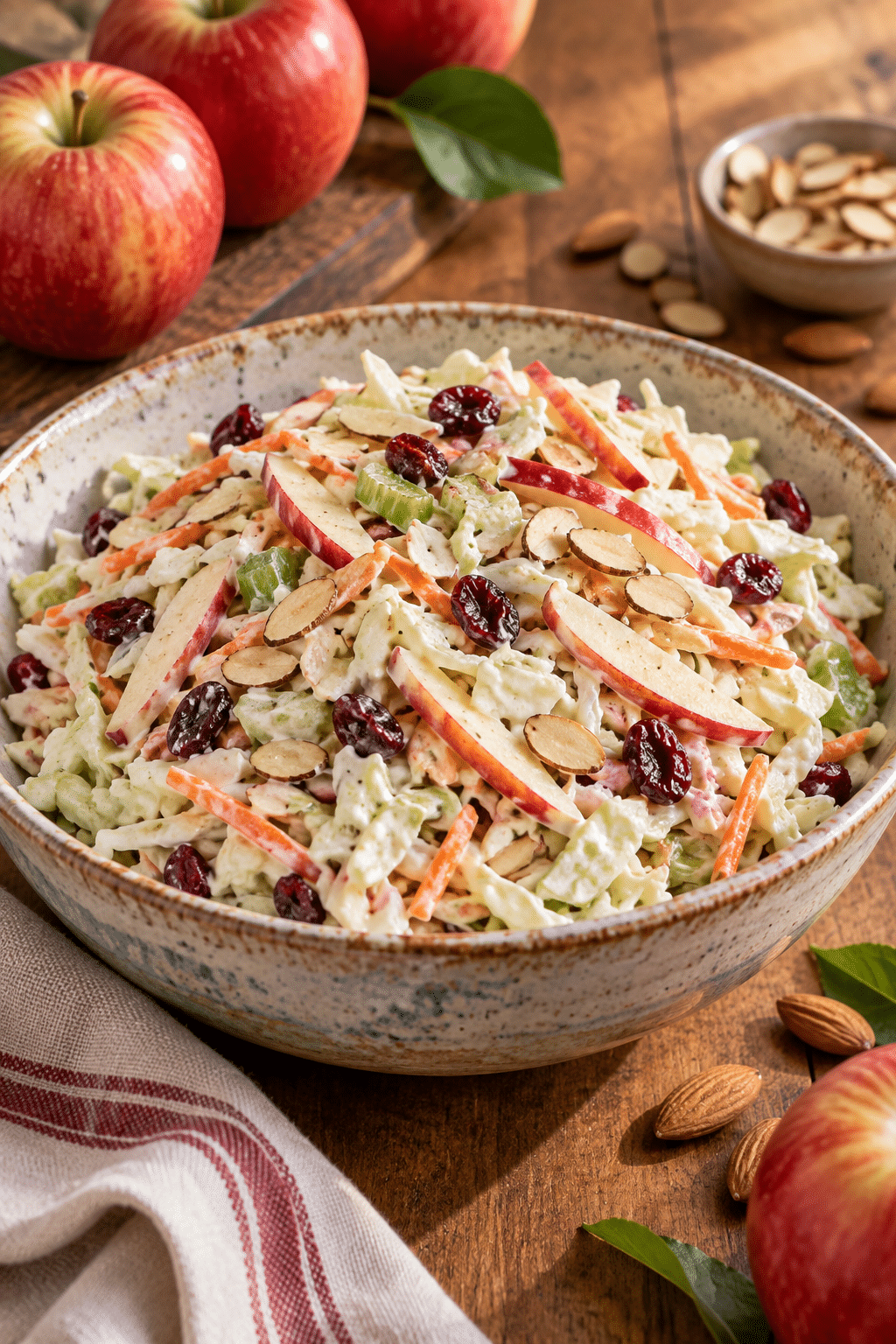 creamy cranberry apple slaw with apples and cranberries