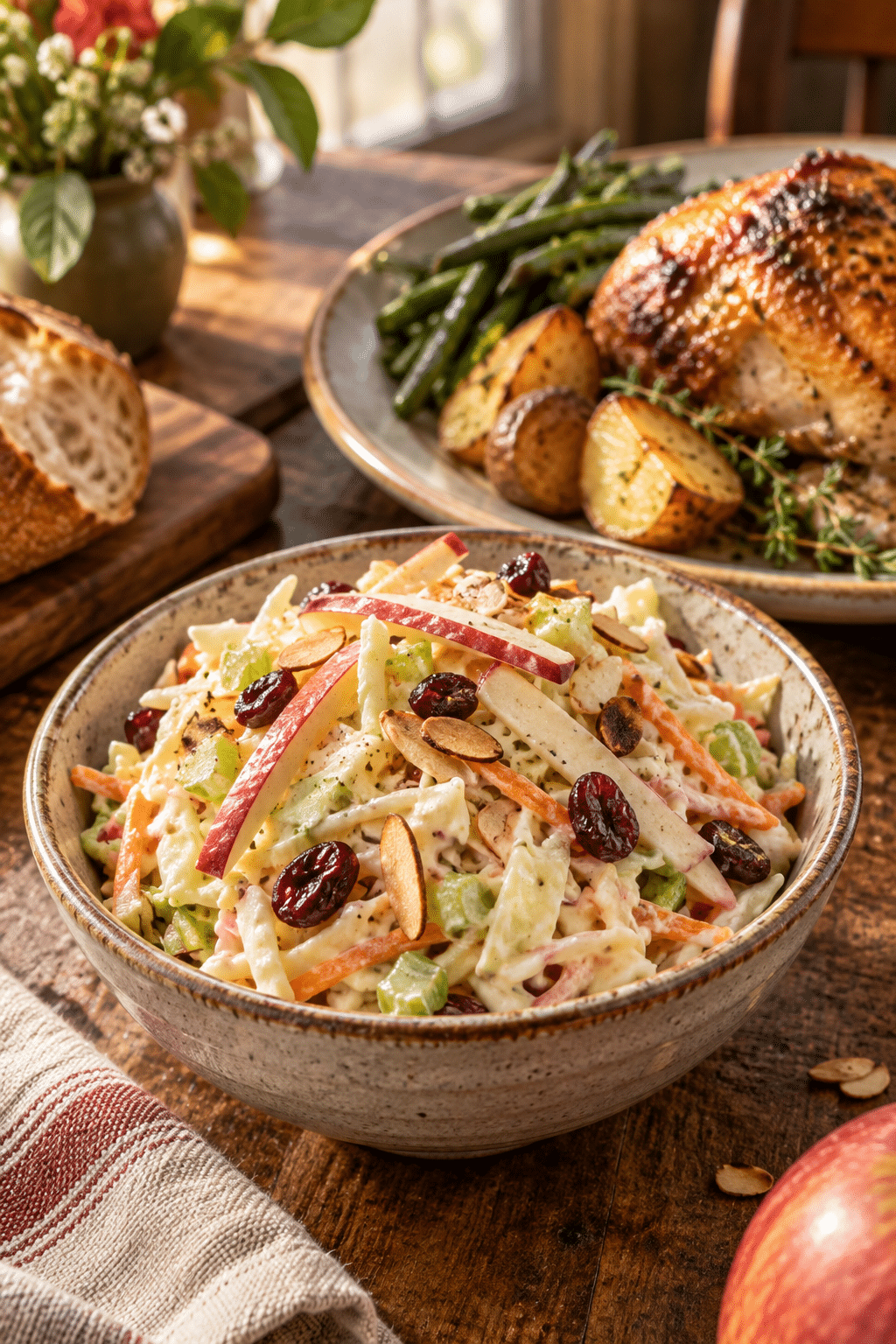 finished creamy cranberry apple slaw served as a crisp side dish