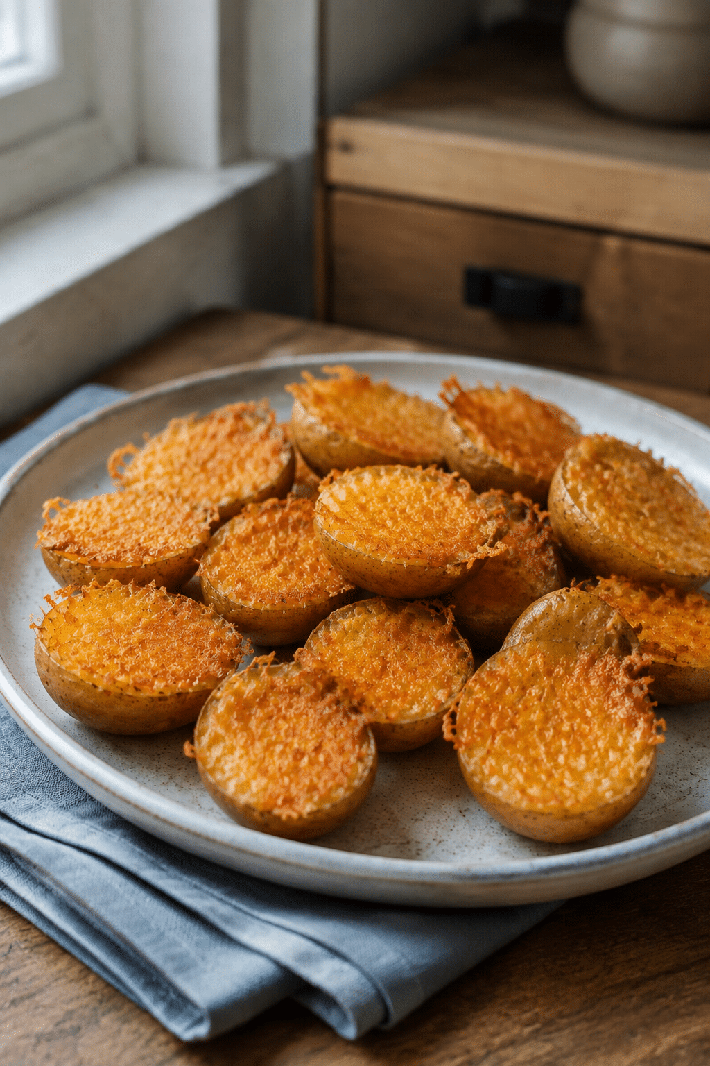 crispy Parmesan potato bites served with a polished finish