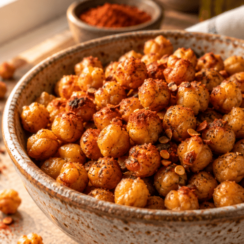 Crispy roasted chickpeas in a bowl