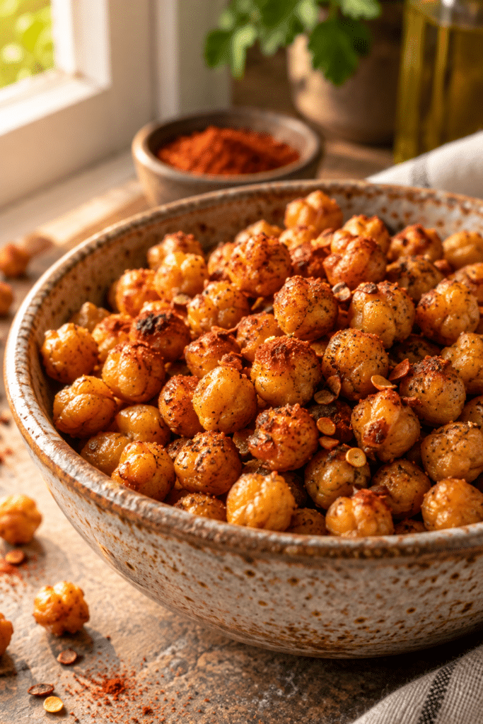 Crispy roasted chickpeas in a bowl