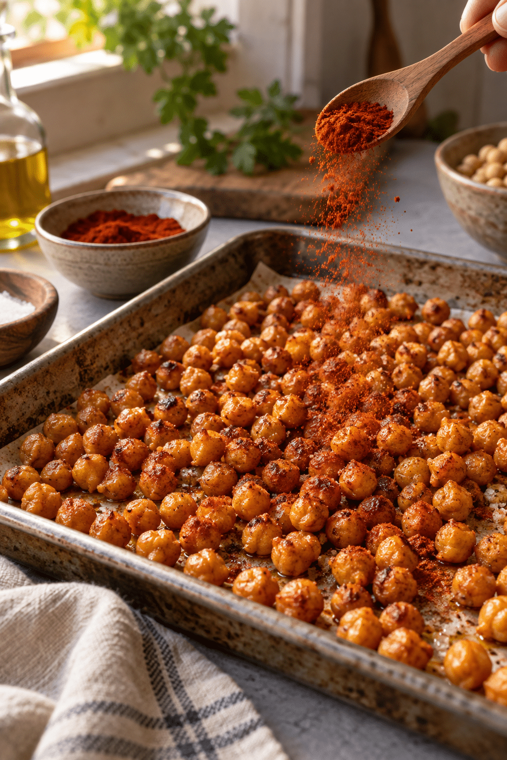 Seasoning chickpeas before roasting