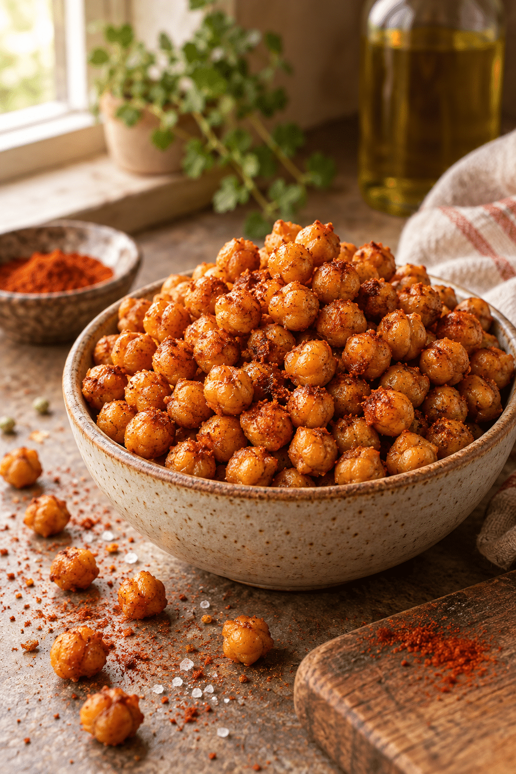 Crispy roasted chickpeas ready to serve