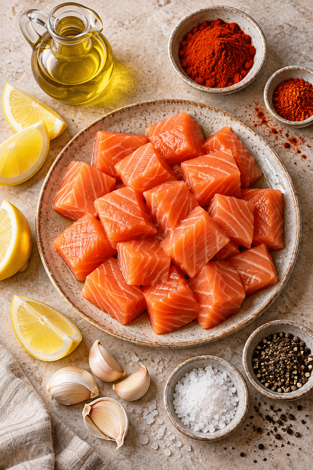 Ingredients for crispy spicy salmon bites