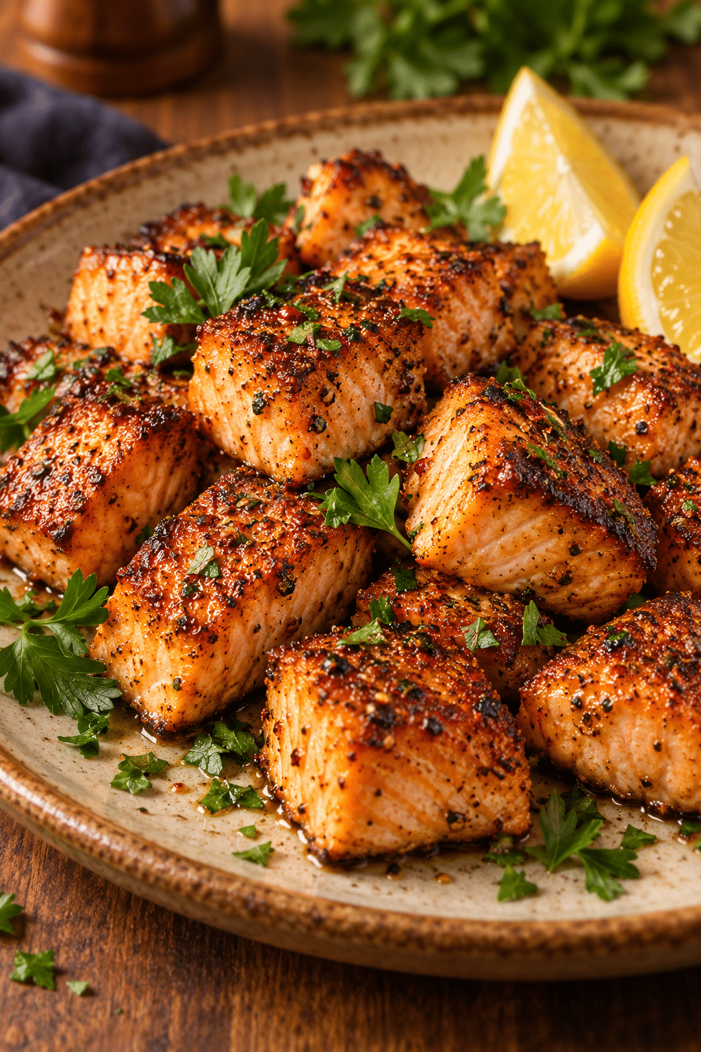 Crispy spicy salmon bites ready to serve