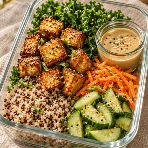 Crispy tofu salad meal prep