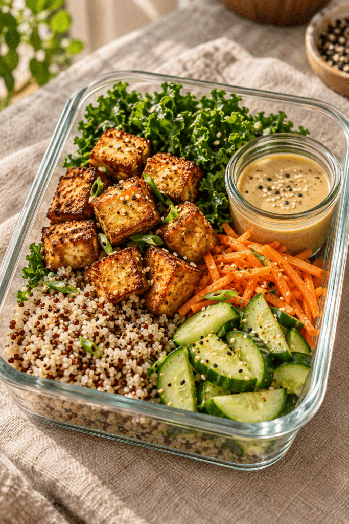 Crispy tofu salad meal prep