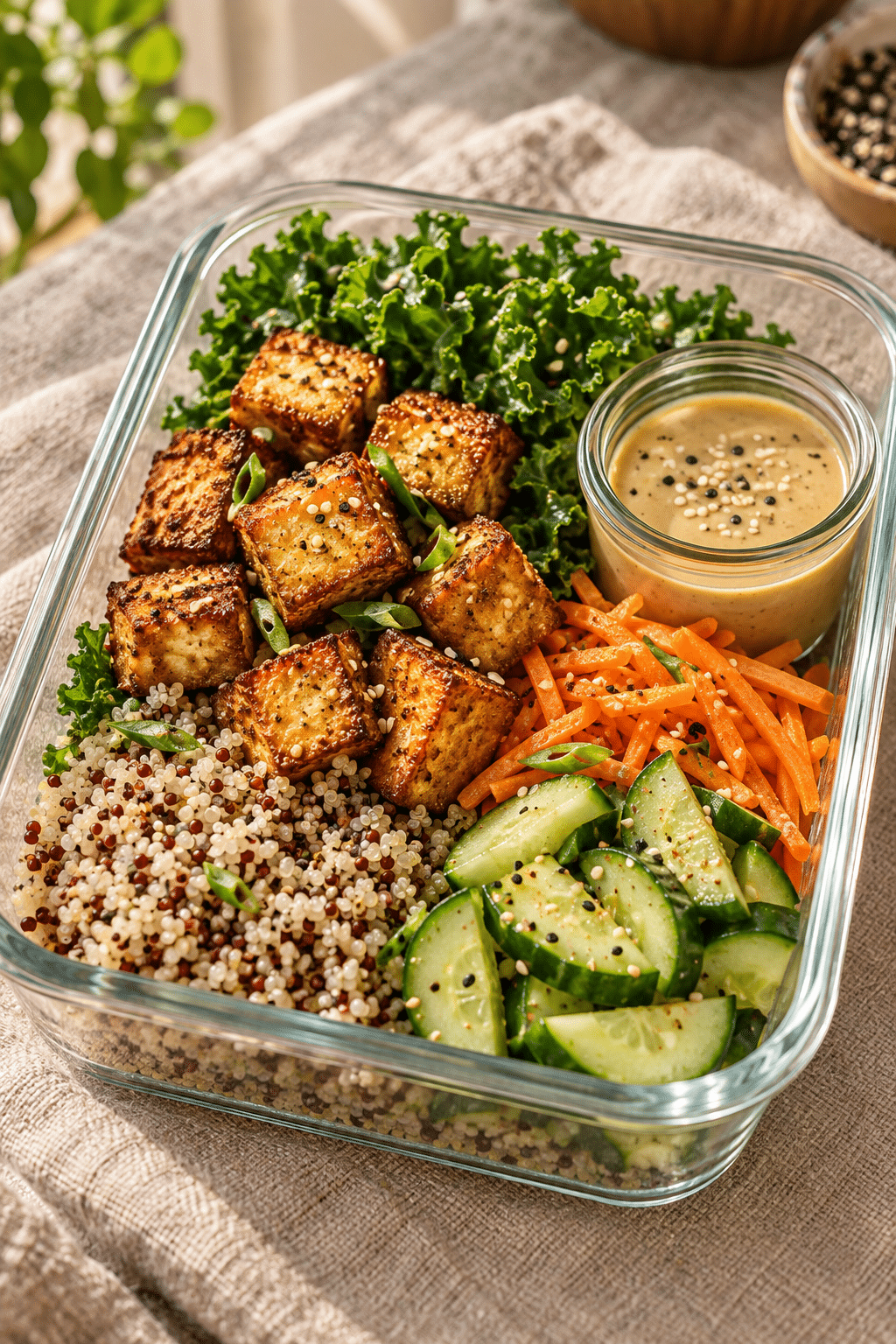 Crispy tofu salad meal prep