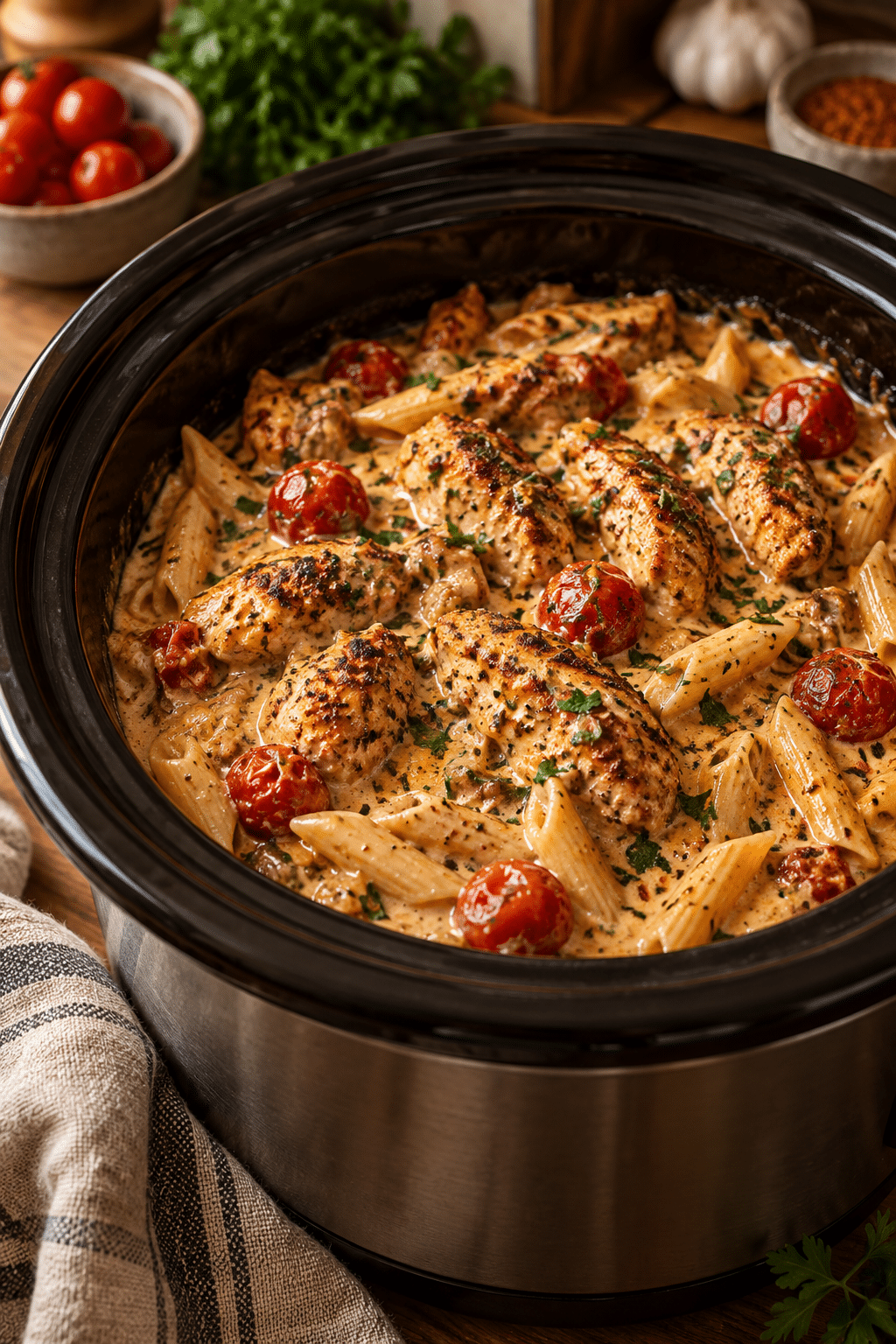 creamy Cajun chicken pasta sauce in the slow cooker
