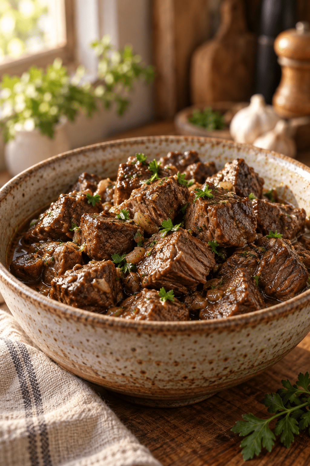 Crockpot steak bites served hot