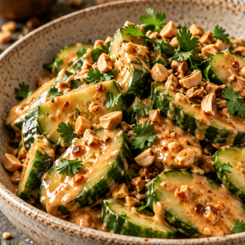cucumbers in spicy peanut sauce finished dish