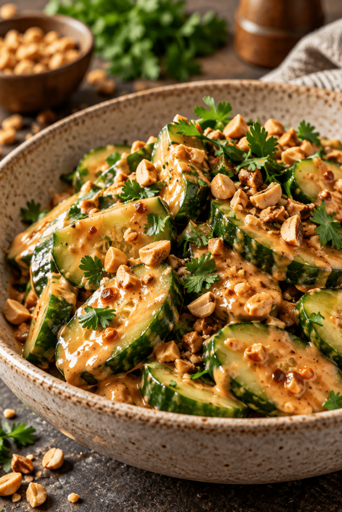 cucumbers in spicy peanut sauce finished dish