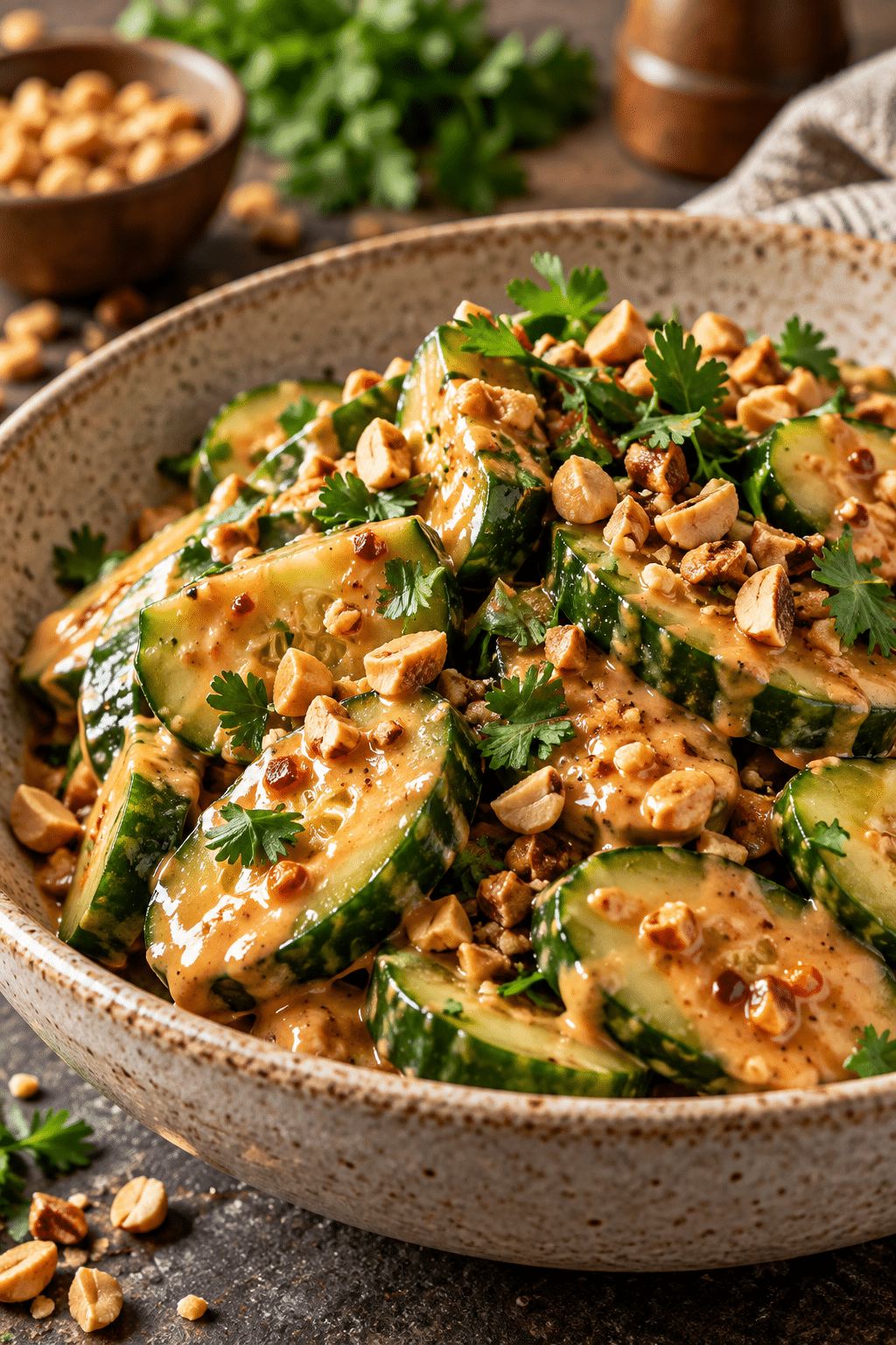 cucumbers in spicy peanut sauce finished dish