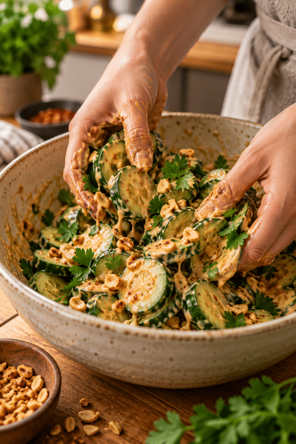 cucumbers in spicy peanut sauce preparation