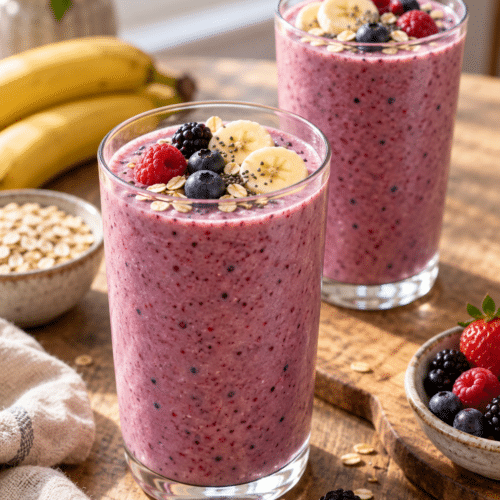 dairy-free breakfast smoothies with berries and banana