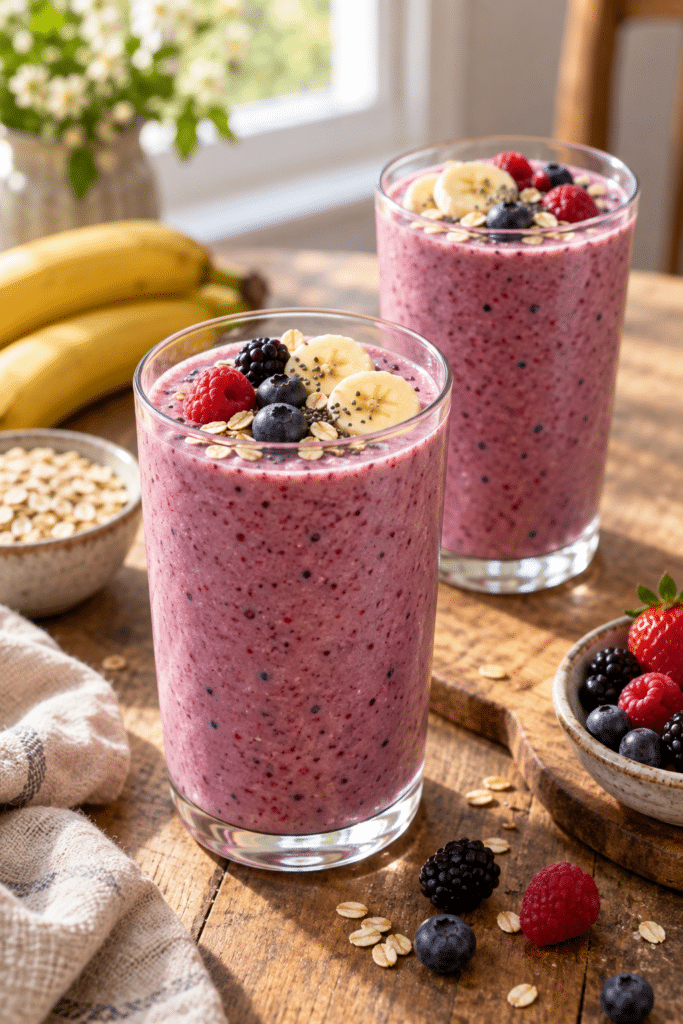 dairy-free breakfast smoothies with berries and banana