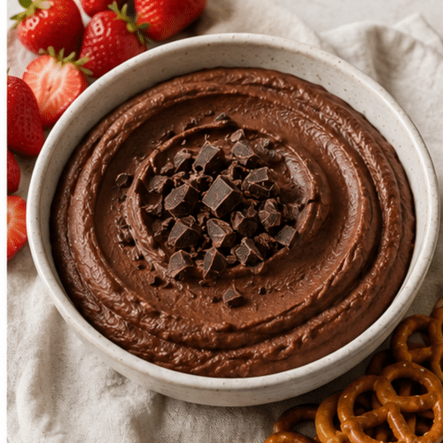 dark chocolate hummus ready to serve