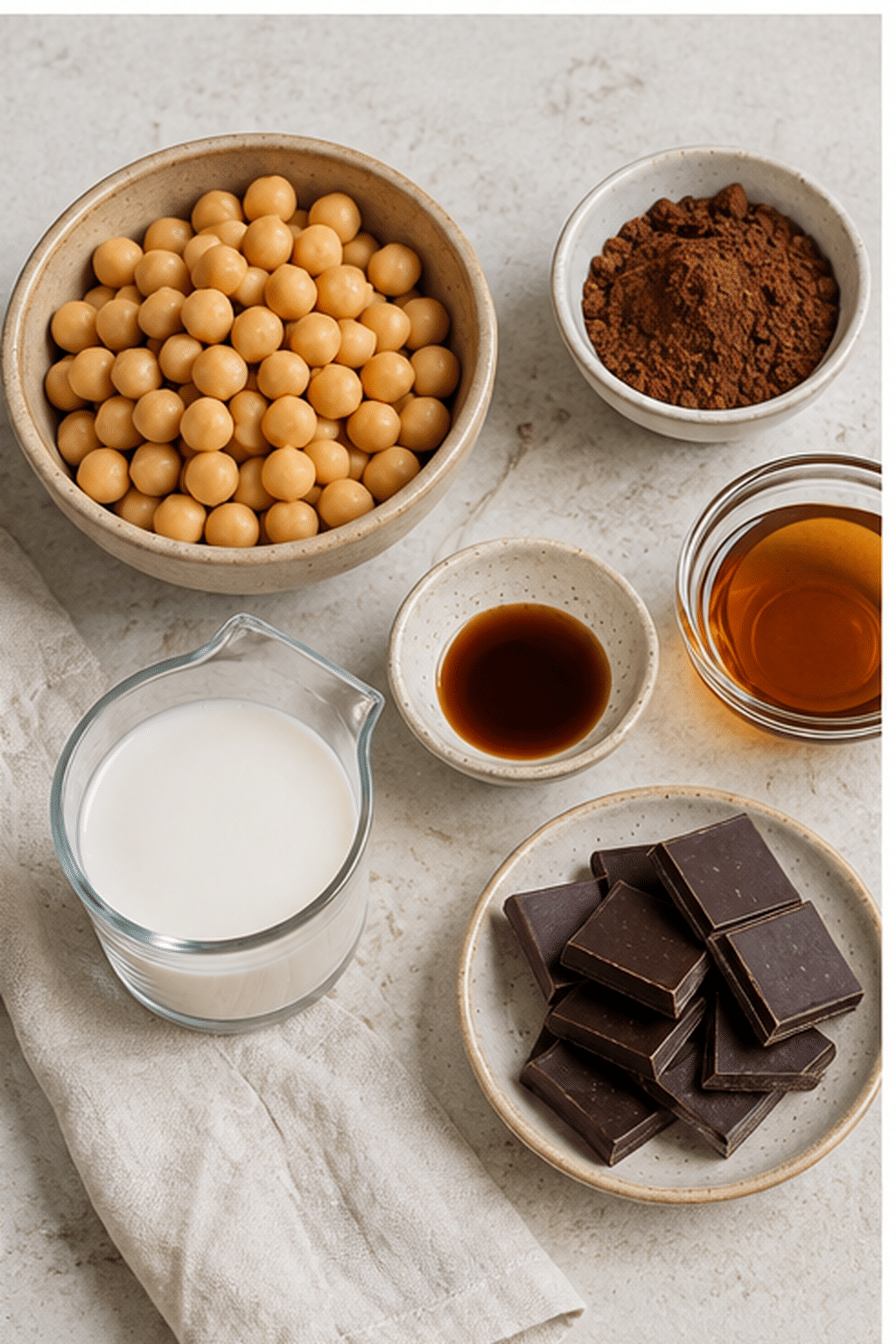 Ingredients measured for dark chocolate hummus