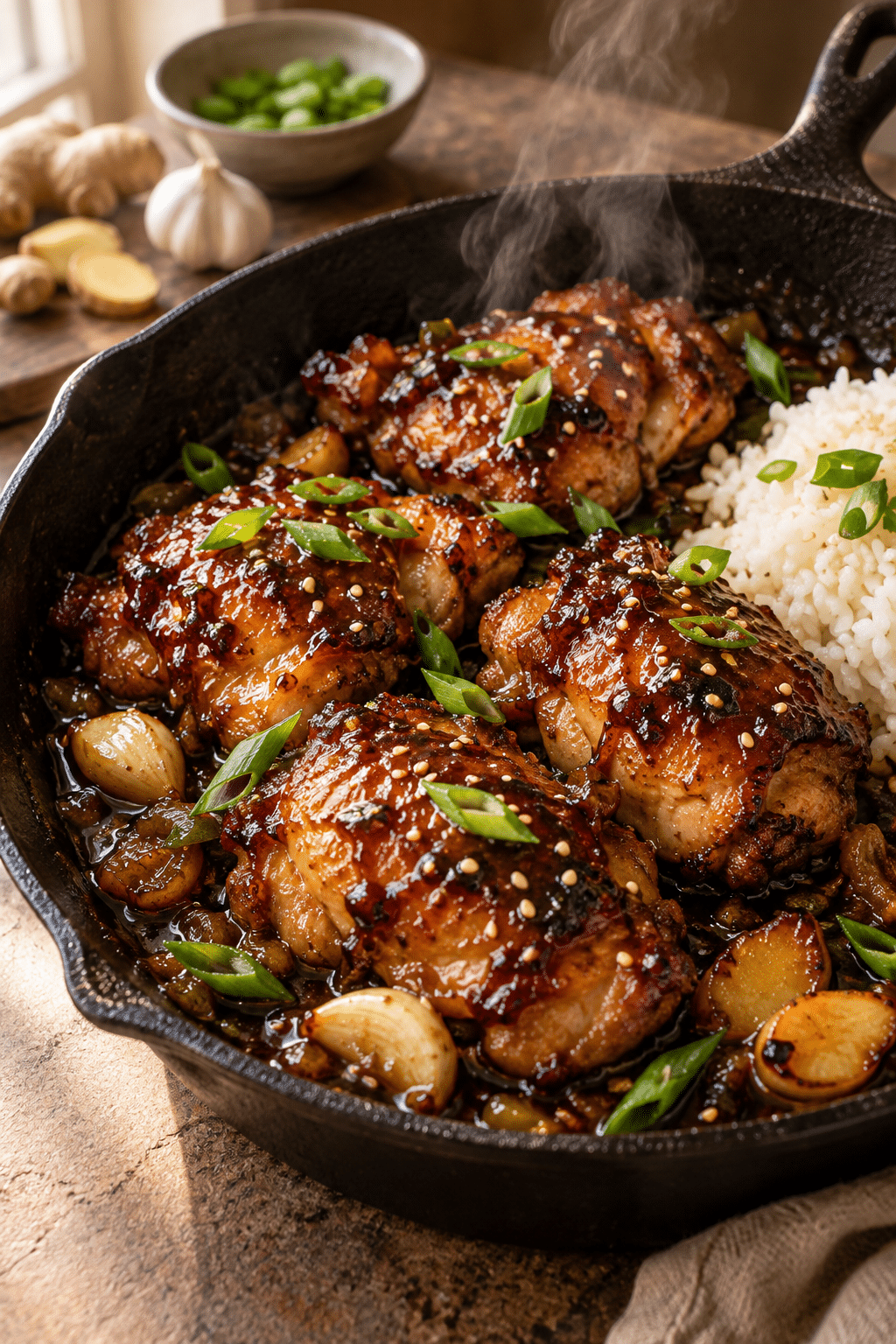 bourbon chicken ingredients measured and arranged