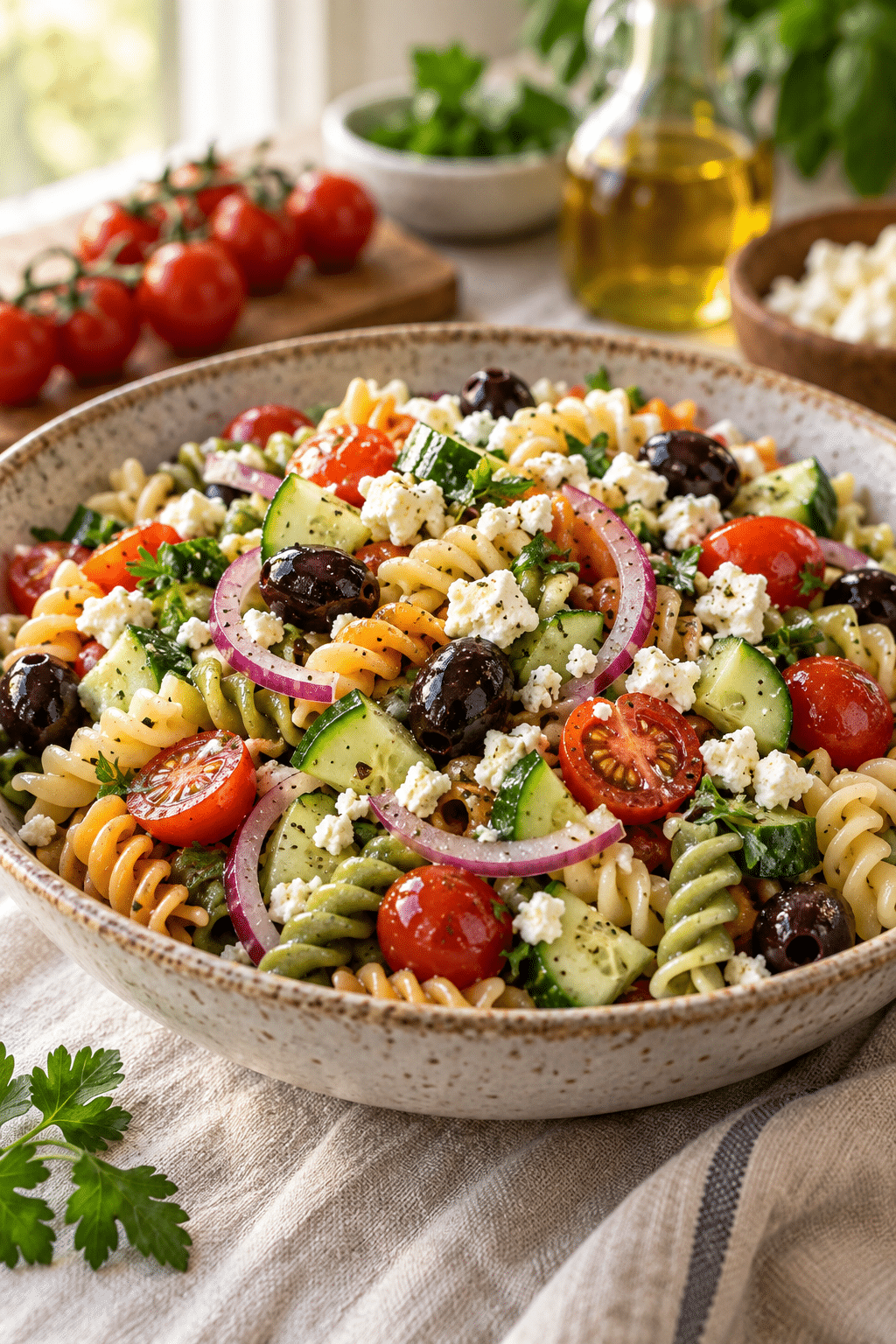 Bowl of easy Italian pasta salad