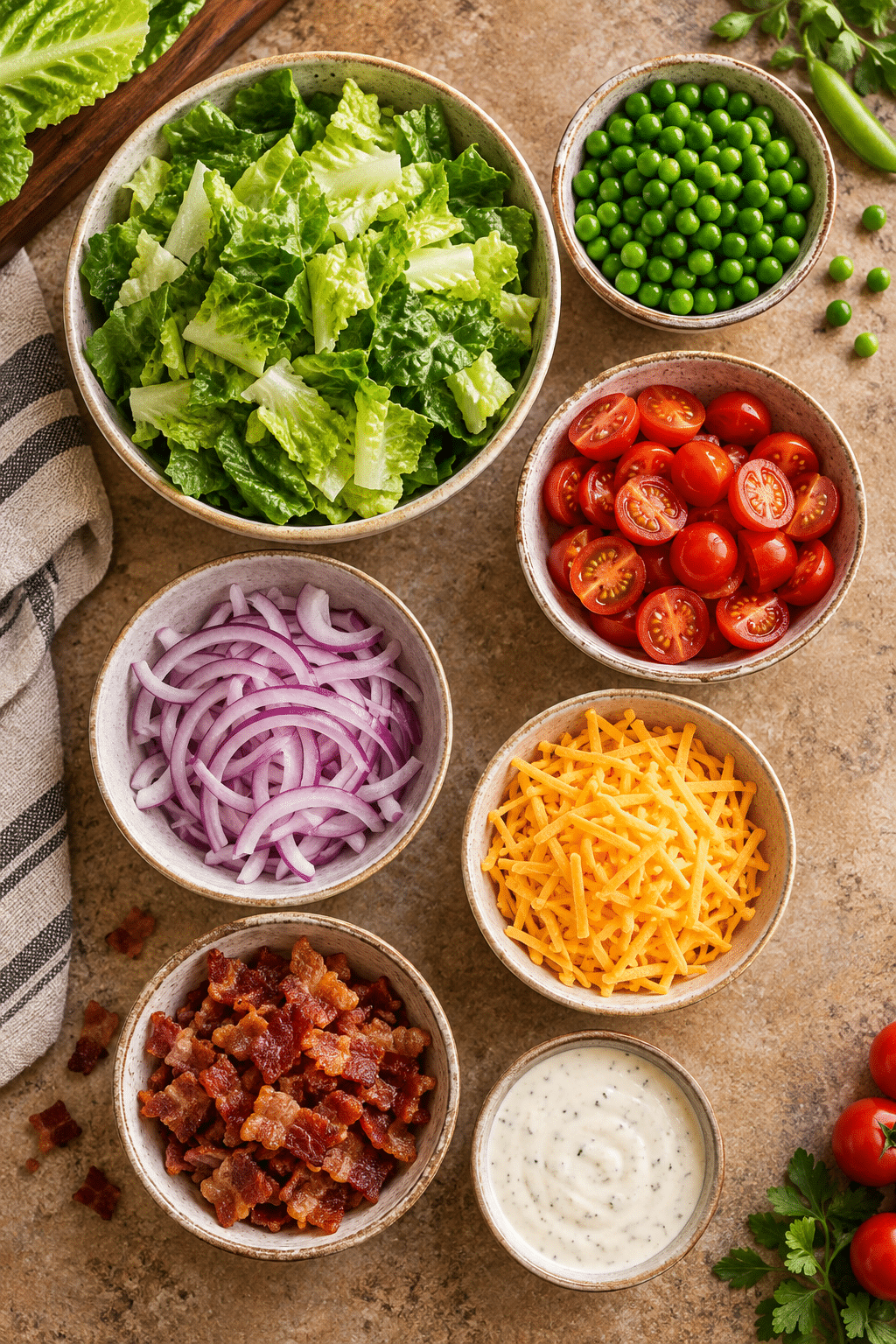 Ingredients for easy layered salad