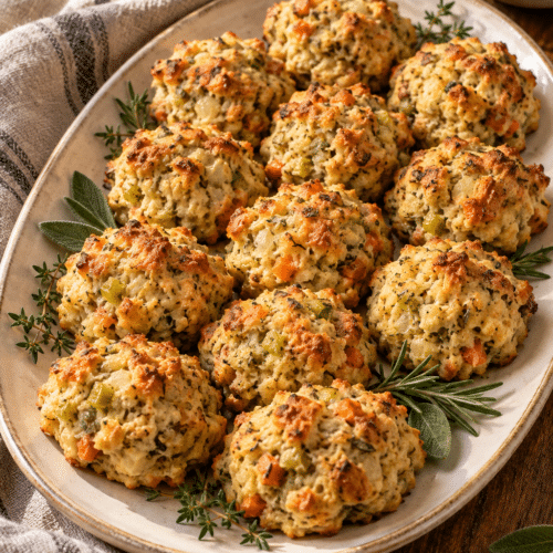 Golden stuffing biscuits with herbs and vegetables