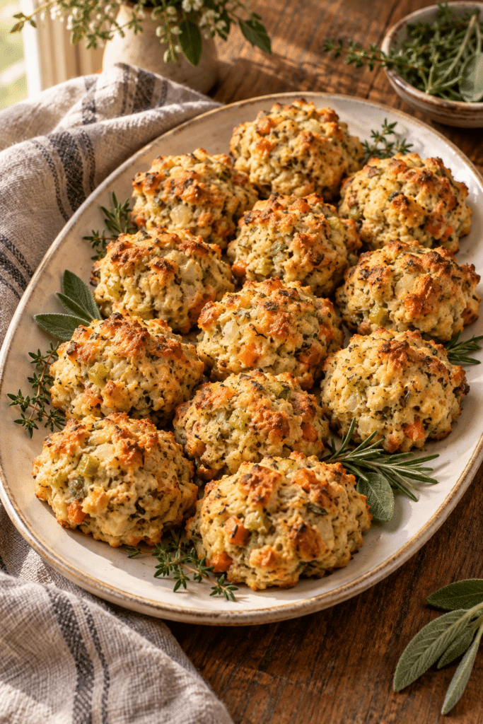 Golden stuffing biscuits with herbs and vegetables