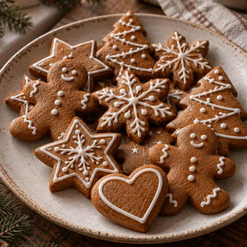 gingerbread cookies stacked on a plate
