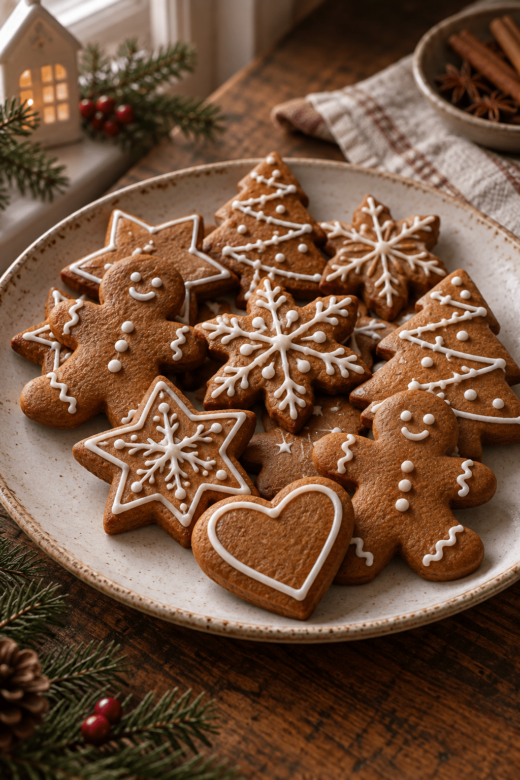 gingerbread cookies stacked on a plate
