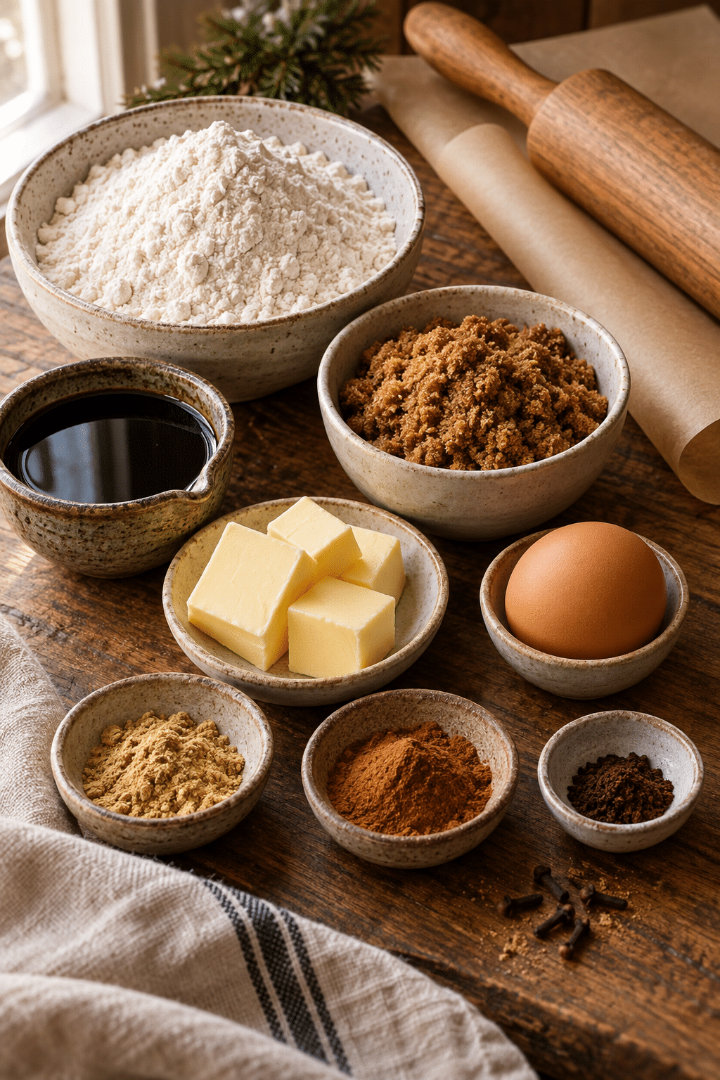 gingerbread cookies ingredients measured and arranged