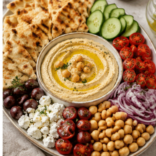 Greek hummus platter ready to serve