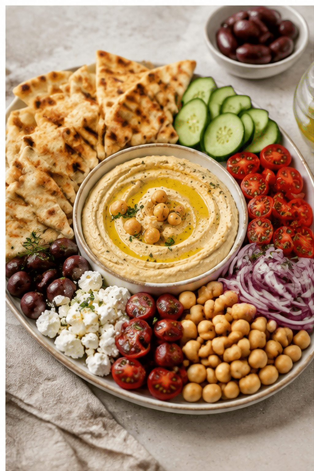 Greek hummus platter ready to serve