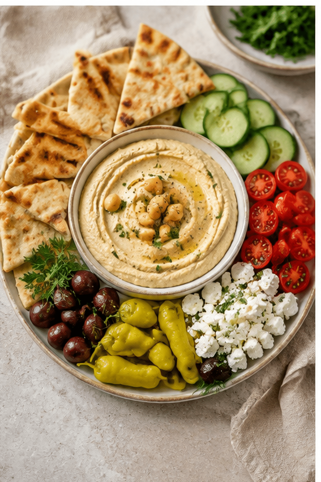 Ingredients measured for Greek hummus platter
