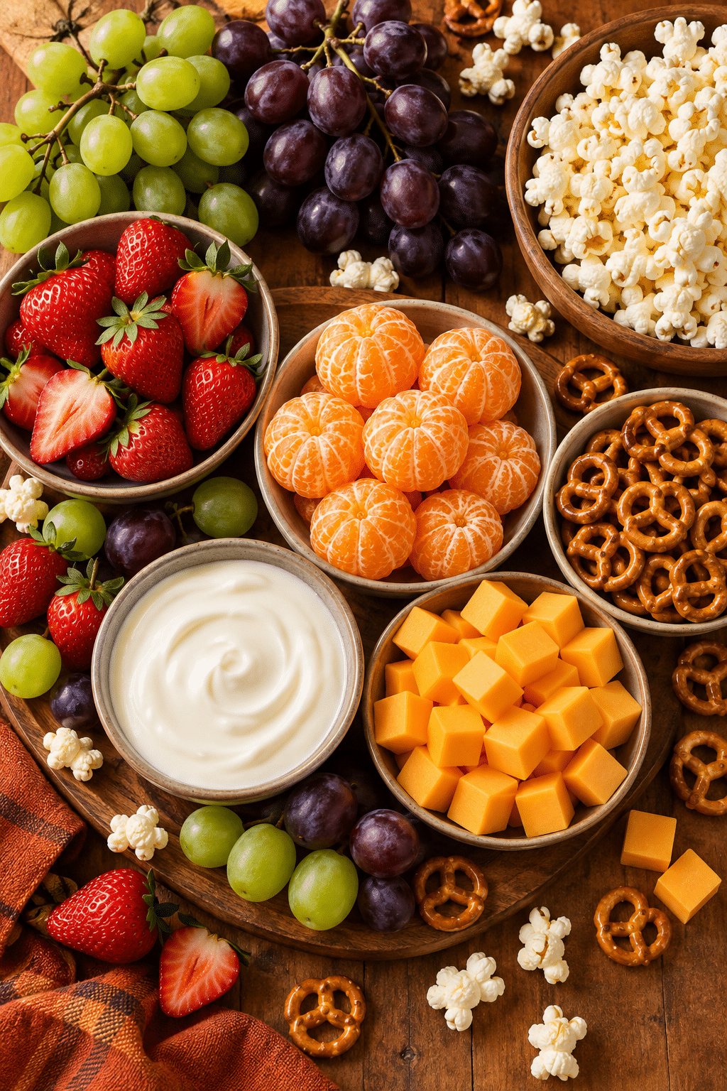 Ingredients for Halloween party snacks for kids arranged on a counter