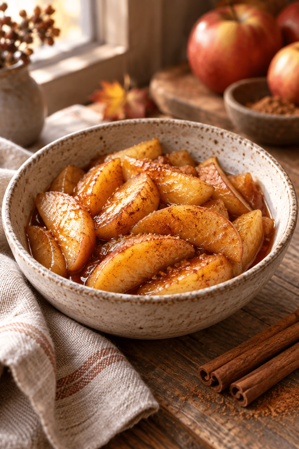 Healthy cinnamon apples served warm