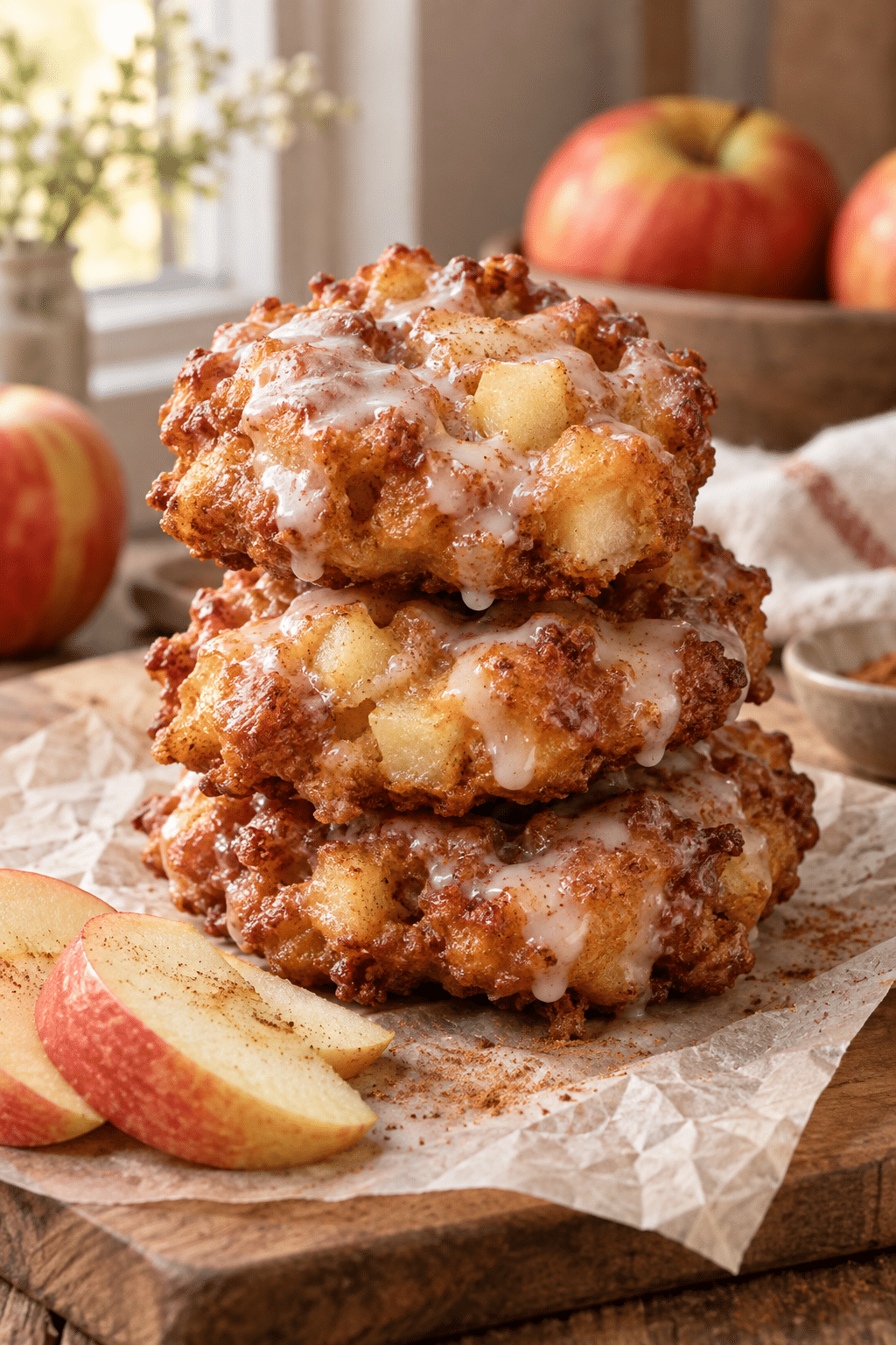 Glazed homemade apple fritters