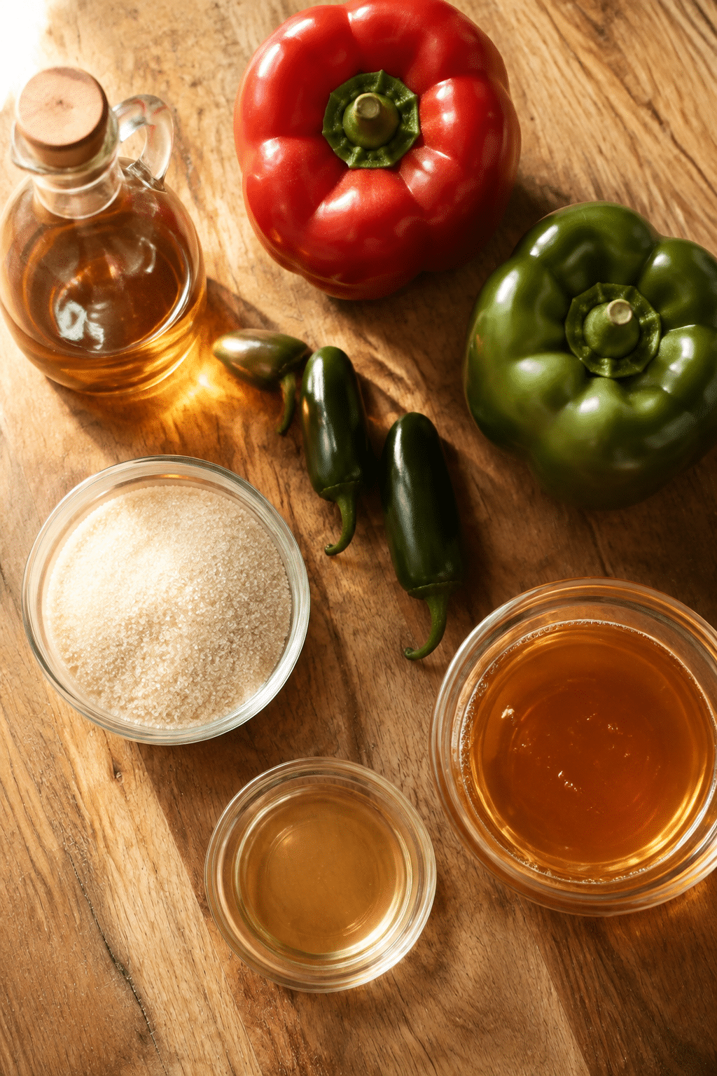 Ingredients measured for hot pepper jelly